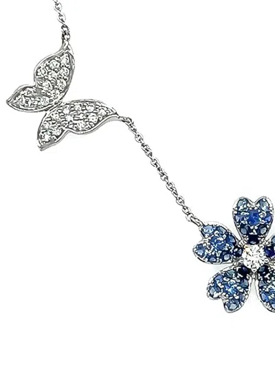 Lisa Nik 18k White Gold Flower Butterfly Sapphire And Diamond Necklace In Multi