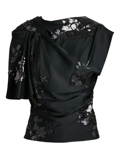 Scanlan Theodore Sequin-embellished Draped Satin Blouse In Black
