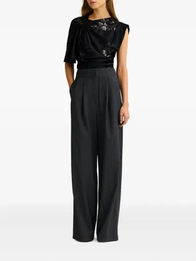 Scanlan Theodore Sequin-embellished Draped Satin Blouse In Black