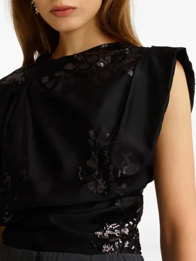Scanlan Theodore Sequin-embellished Draped Satin Blouse In Black