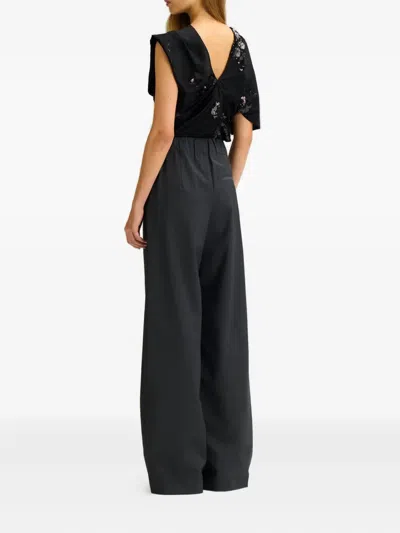 Scanlan Theodore Sequin-embellished Draped Satin Blouse In Black