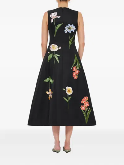 Leo Lin Floral Embroidered Midi Dress In Black