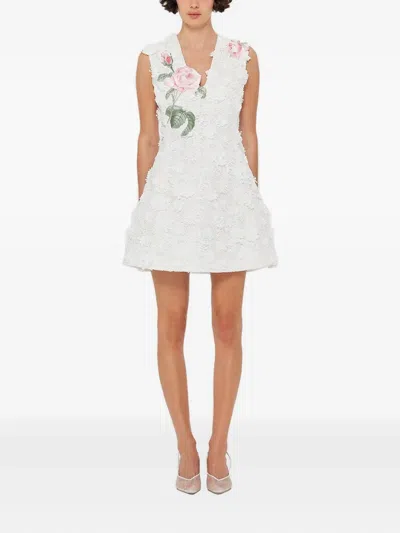 Leo Lin Briana V Neck Embroidered Lace Mini Dress In White