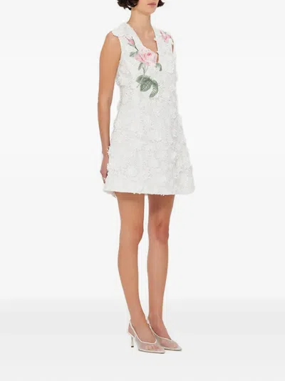 Leo Lin Briana V Neck Embroidered Lace Mini Dress In White