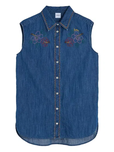Aspesi Embroidered Sleeveless Shirt In Blue
