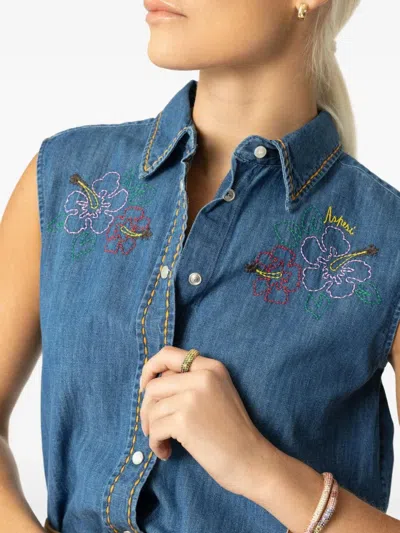 Aspesi Embroidered Sleeveless Shirt In Blue