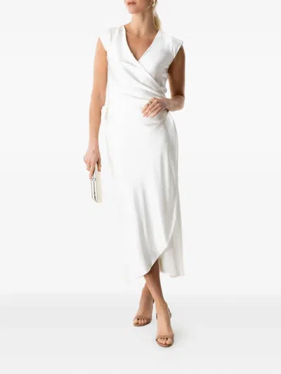 Peter Cohen Wrap-neck Cap-sleeve Dress In White