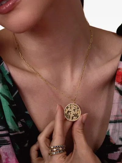 Tanya Farah 18k Yellow Gold Tree Of Life Diamond Necklace In Gold