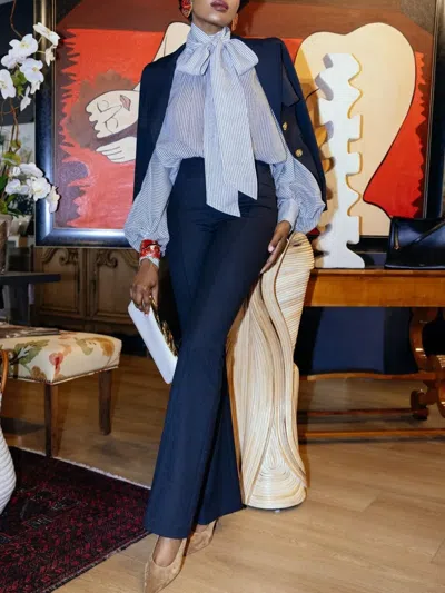 车缝褶松紧裤腰长裤