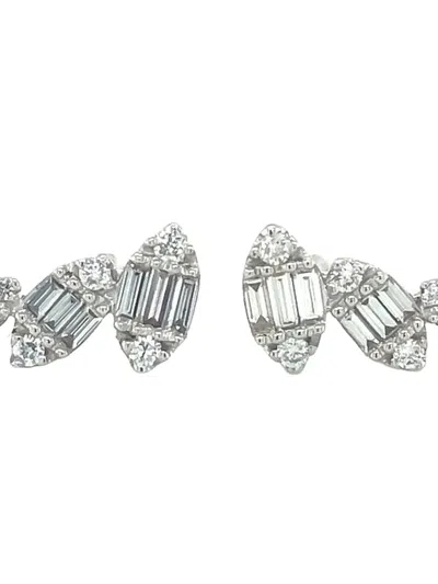 Lisa Nik 18k White Gold Diamond Ear Climbers In Metallic