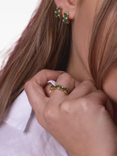 Suzanne Kalan 18k Yellow Gold Emerald And Diamond Hoop Earrings In Gold