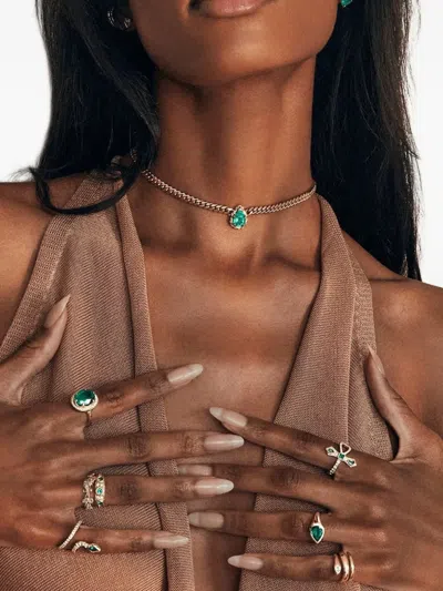 Logan Hollowell 14k Yellow Gold Eternal Ankh Emeralds And Diamonds Ring In Brown