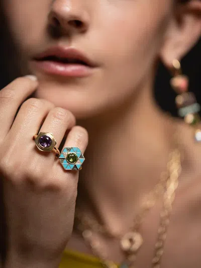 Harwell Godfrey 18k Yellow Gold Hexed Amethyst Ring In Brown