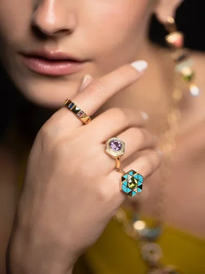 Harwell Godfrey 18k Yellow Gold Hexed Amethyst Ring In Brown