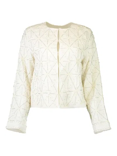 Christy Lynn Jessie Beaded Geometric-pattern Fitted Jacket In White