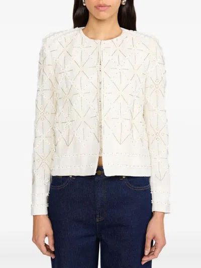 Christy Lynn Jessie Beaded Geometric-pattern Fitted Jacket In White