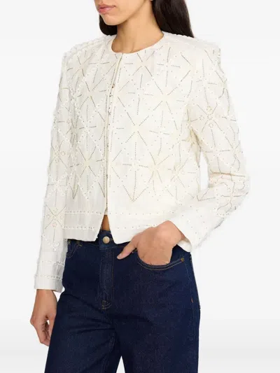 Christy Lynn Jessie Beaded Geometric-pattern Fitted Jacket In White