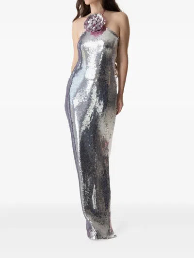 Rodarte Sequin Flower-appliqué Dress In Silver