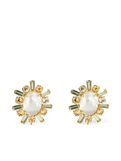 Bounkit Jewelry Pearl Baguette Earrings In Gold