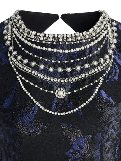 Alice And Olivia Cherra Embellished Floral Jacquard Crop Top In Black