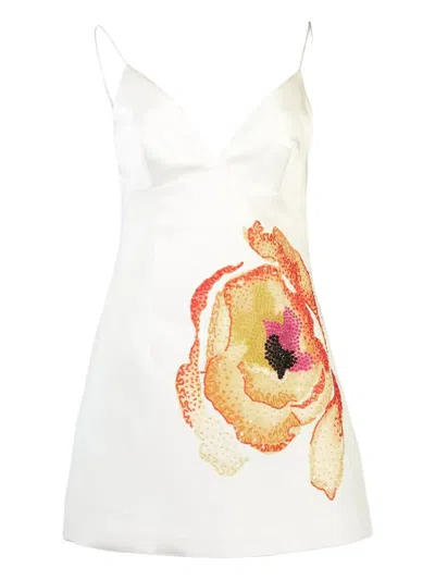 Acler Pendoylan Floral-embellished Satin Dress In Multi