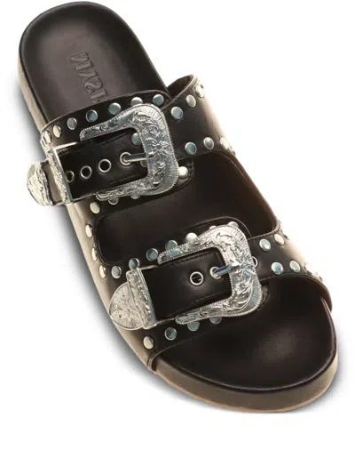 Mystique Buckle Studded Sandals In Brown