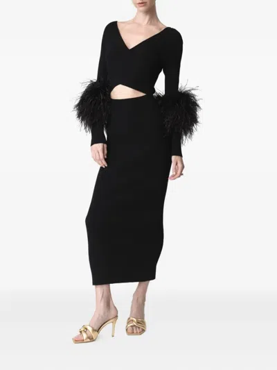 Lapointe Cut-out Feather-cuff Dress In Black