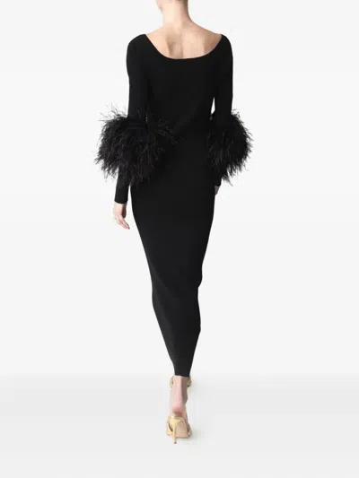 Lapointe Cut-out Feather-cuff Dress In Black