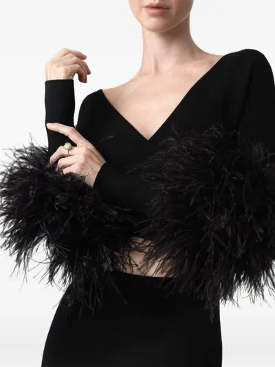Lapointe Cut-out Feather-cuff Dress In Black
