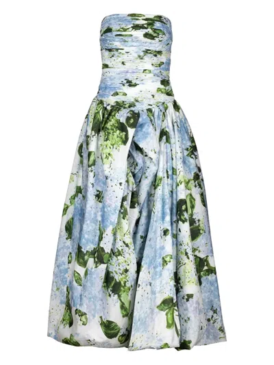 Aje Behold Floral-print Strapless Dress In Blue