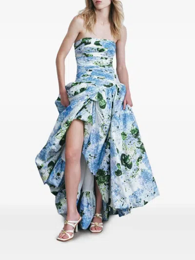 Aje Behold Floral-print Strapless Dress In Blue