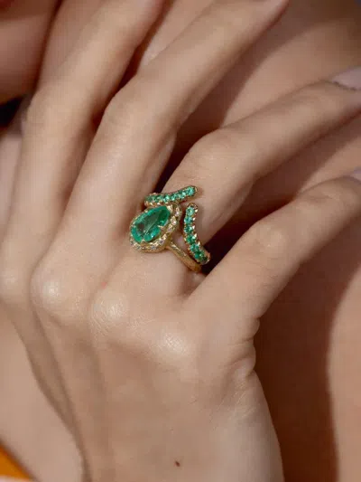 Logan Hollowell 14k Yellow Gold Tusk Emerald Ring In Gold