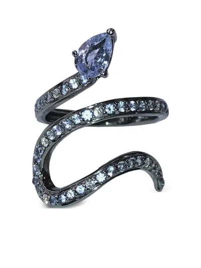 Stéfère 18k White Gold Snake Sapphire And Diamond Ring In Metallic