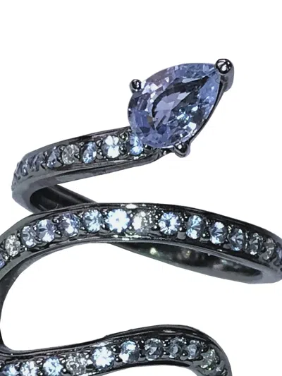Stéfère 18k White Gold Snake Sapphire And Diamond Ring In Metallic