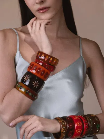 Mark Davis 18k Yellow Gold Rhodolite Bakelite Bracelet In Orange