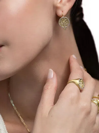 Tanya Farah 18k Yellow Gold Tree Of Life Diamond Earrings In Gold