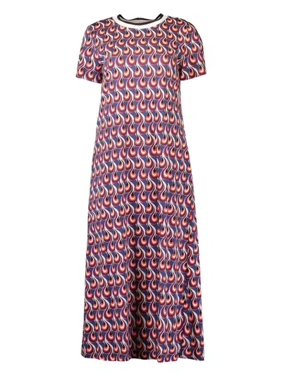 La Doublej Flame-print Short-sleeve Midi Dress In Multi