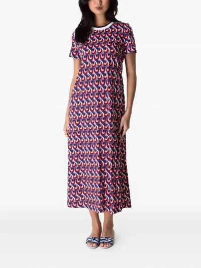 La Doublej Flame-print Short-sleeve Midi Dress In Multi