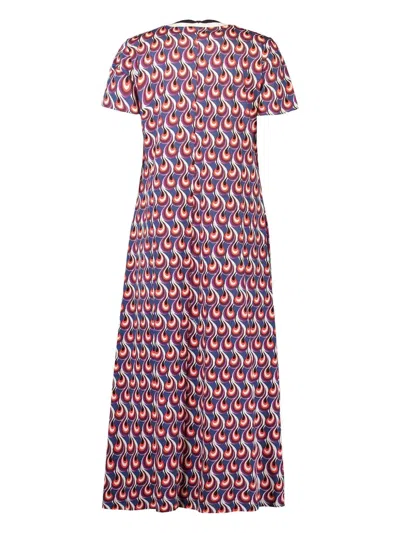 La Doublej Flame-print Short-sleeve Midi Dress In Multi