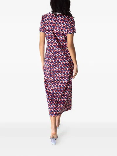 La Doublej Flame-print Short-sleeve Midi Dress In Multi