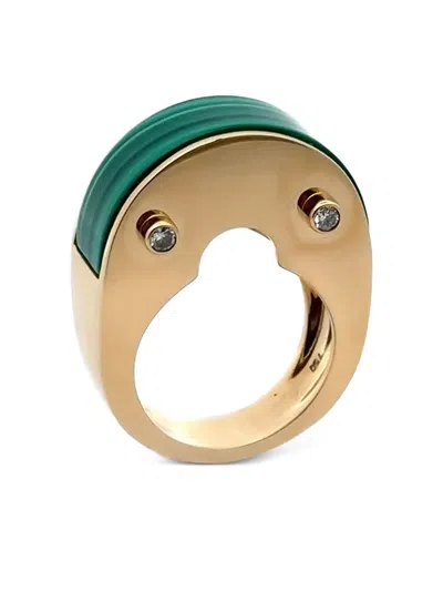 Brooks Brothers 18k Yellow Gold Luna Curve Malachite And Diamond Ring In Gold