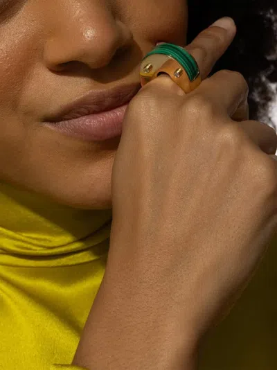 Brooks Brothers 18k Yellow Gold Luna Curve Malachite And Diamond Ring In Gold