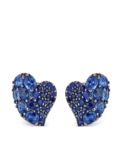 Piranesi 18k White Gold Sapphire Earrings In Blue