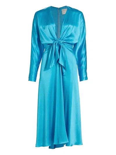 Alejandra Alonso Rojas Tie-front Long-sleeve Midi Dress In Blue