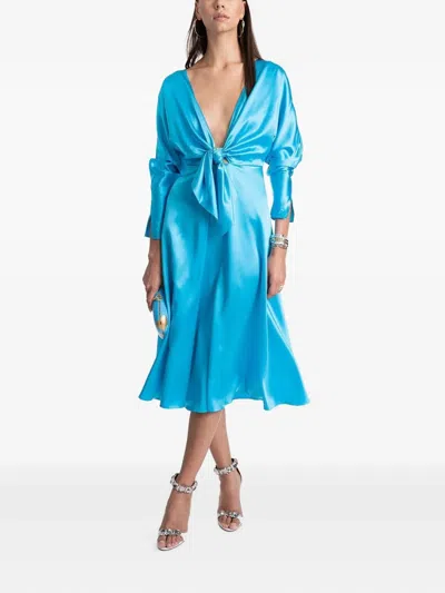 Alejandra Alonso Rojas Tie-front Long-sleeve Midi Dress In Blue