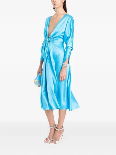 Alejandra Alonso Rojas Tie-front Long-sleeve Midi Dress In Blue