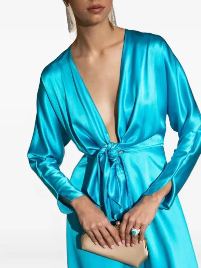 Alejandra Alonso Rojas Tie-front Long-sleeve Midi Dress In Blue
