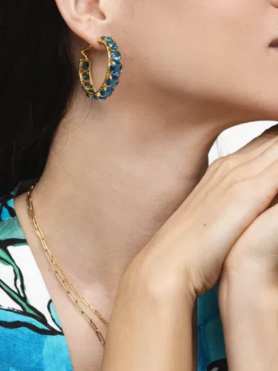 Bounkit Jewelry Quartz Hoop Earrings In Blue