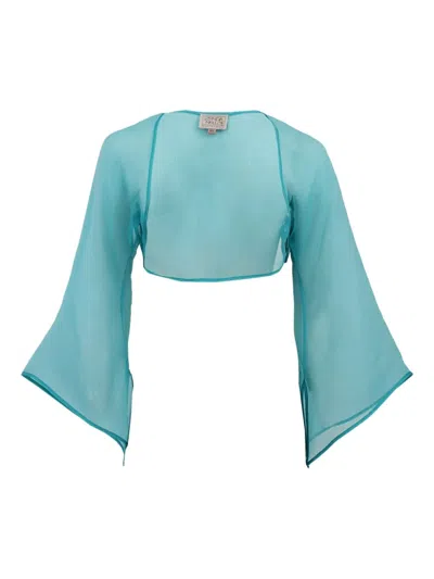 Zonda Nellis Soleil Bell-sleeve Sheer Shrug In Blue