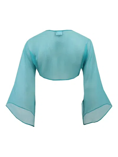 Zonda Nellis Soleil Bell-sleeve Sheer Shrug In Blue